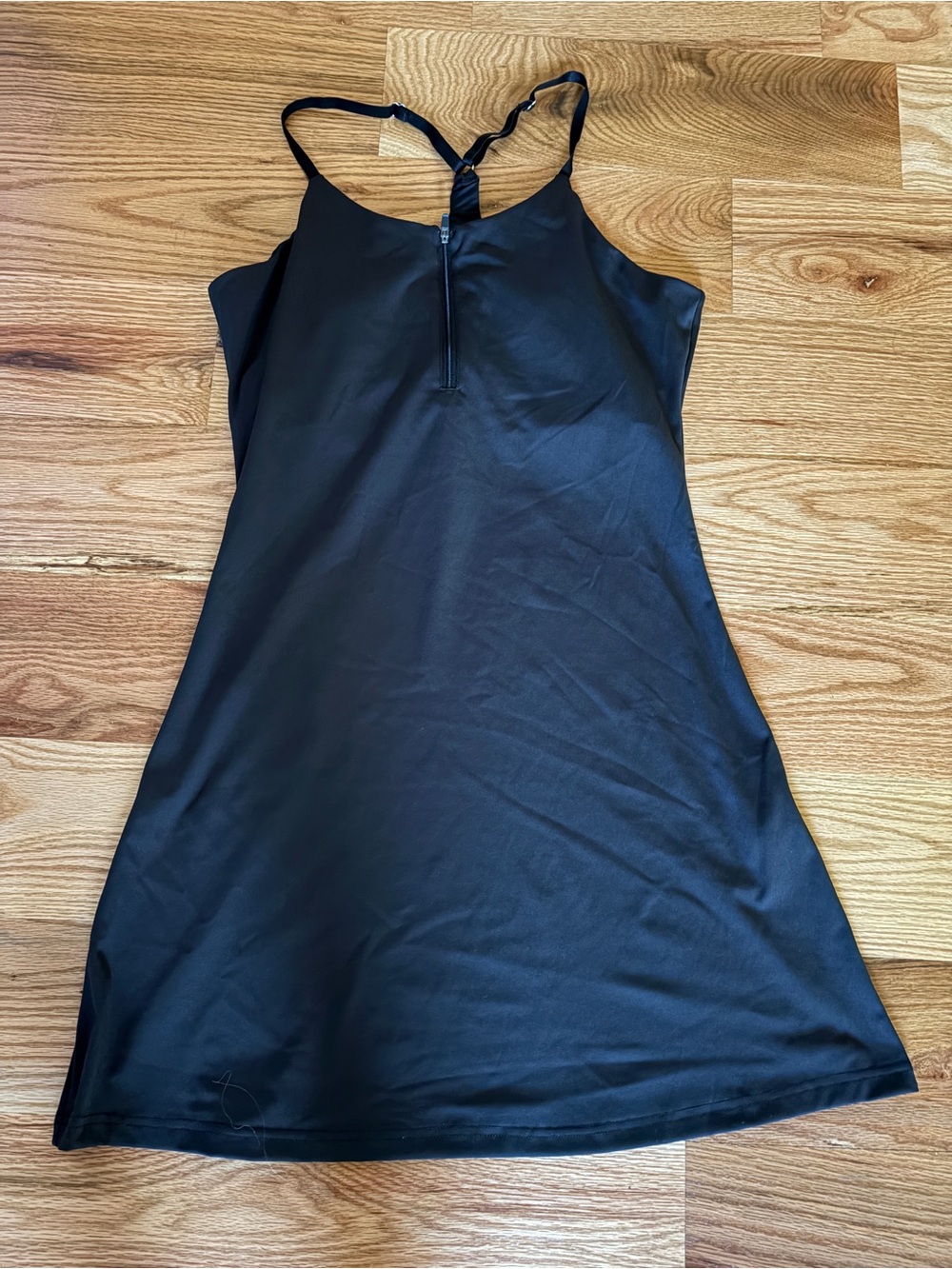 Black Racerback Slip Dress /workout with Front Zip